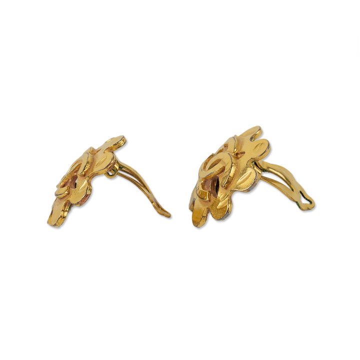 Chanel 1994 Gold Plated CC Clip Earrings