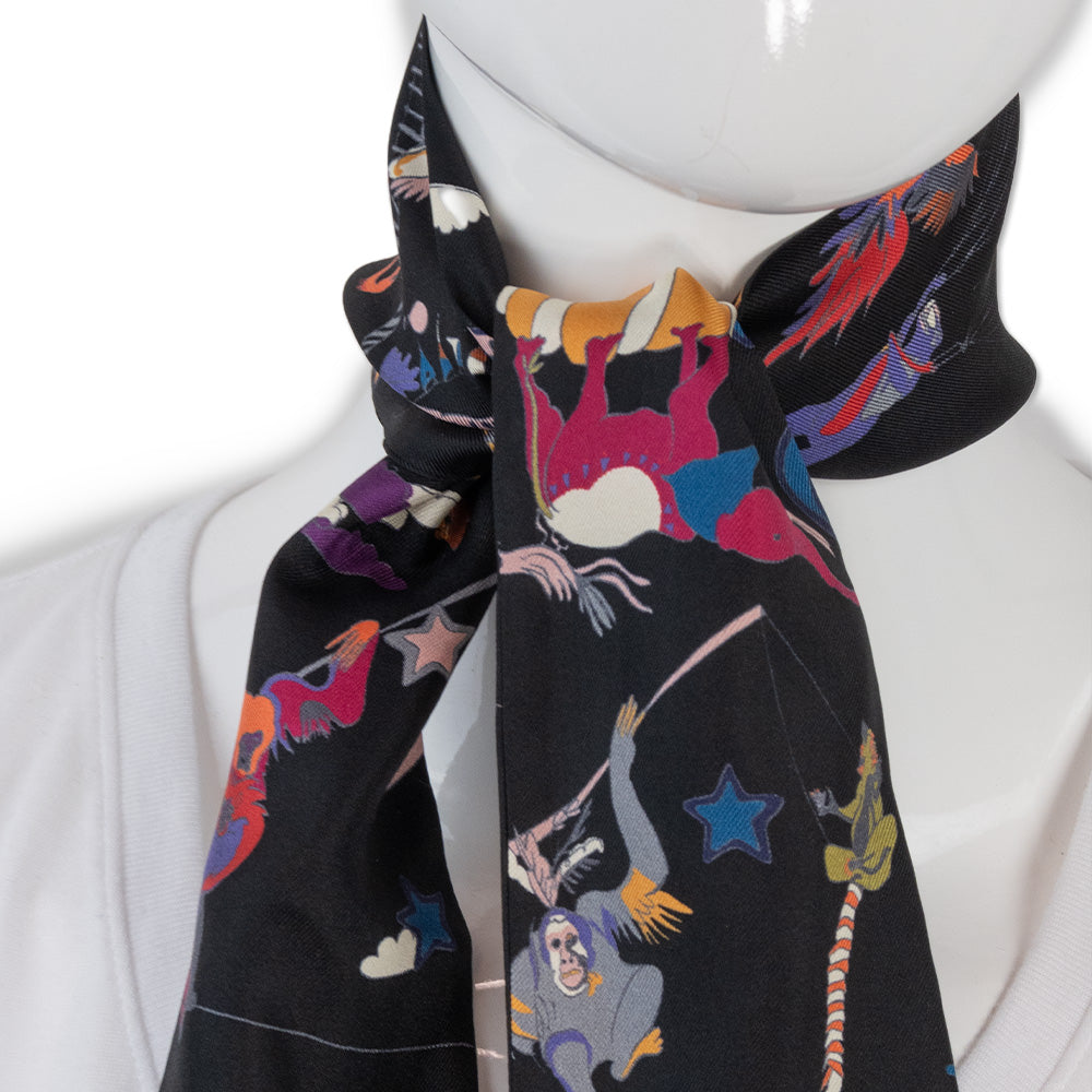 Salvatore Ferragamo Black Thin Scarf with Animal Print