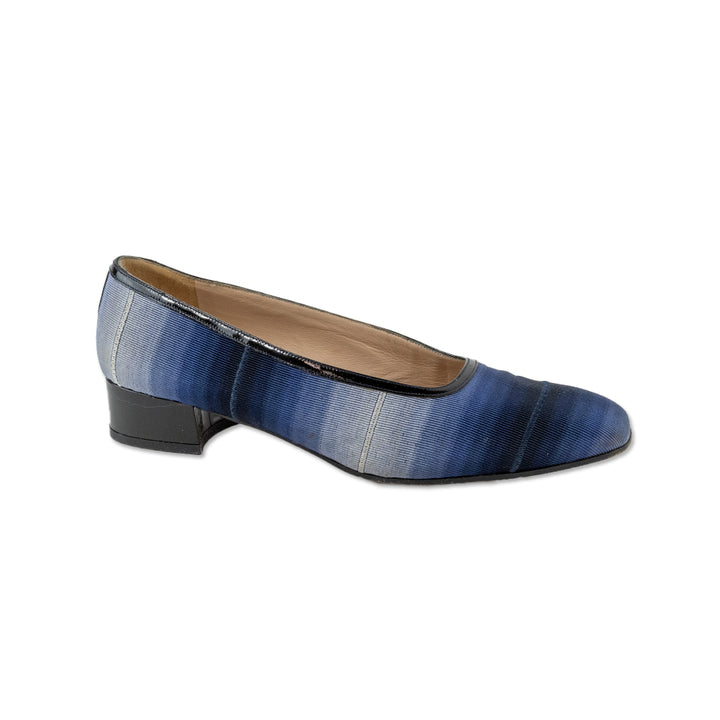 Salvatore Ferragamo Blue Striped Heeled Square Toe Loafers