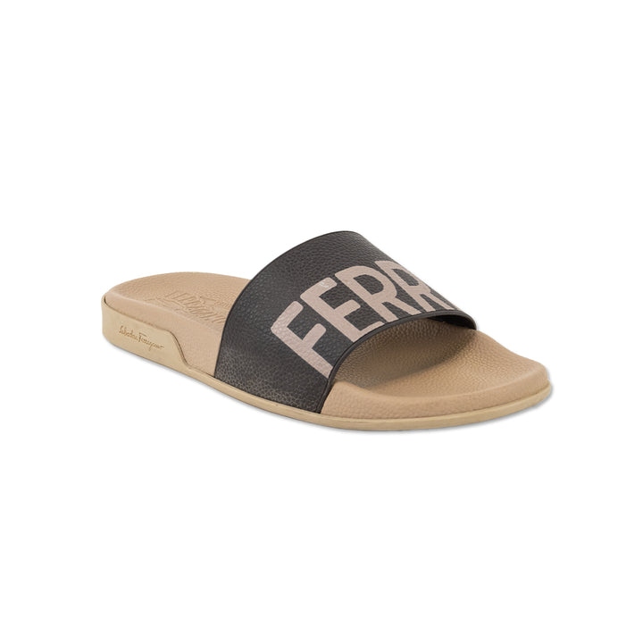 Salvatore Ferragamo Brown Logo Rubber Slides