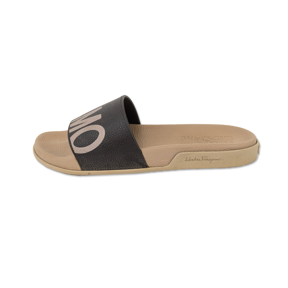 Salvatore Ferragamo Brown Logo Rubber Slides