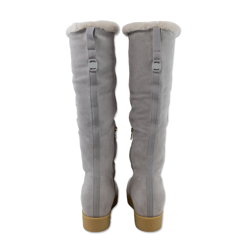 Salvatore Ferragamo Grey Suede Shearling-Lined Knee High Boots