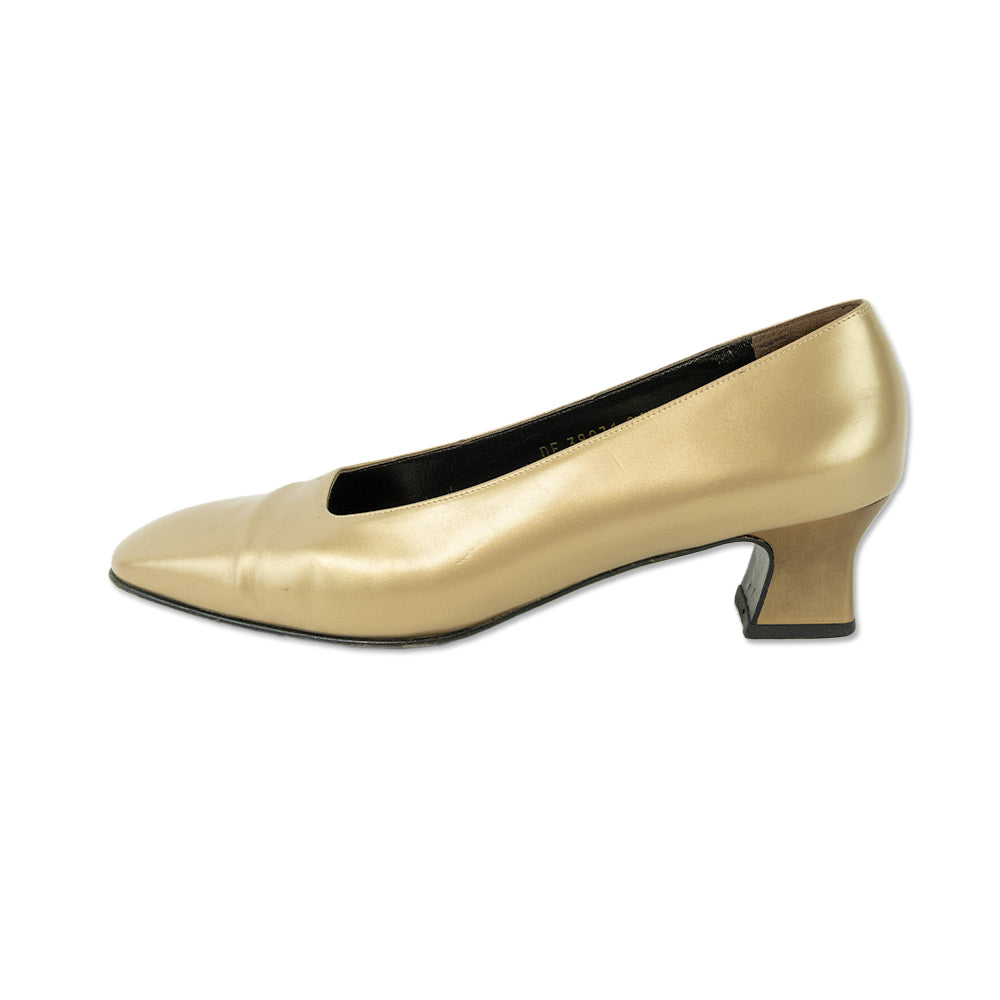 Salvatore Ferragamo Gold Leather Pumps