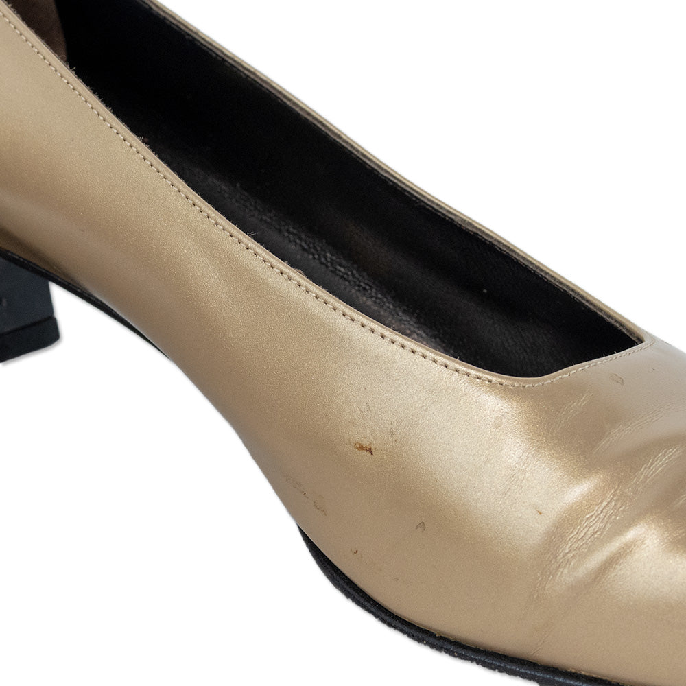 Salvatore Ferragamo Gold Leather Pumps