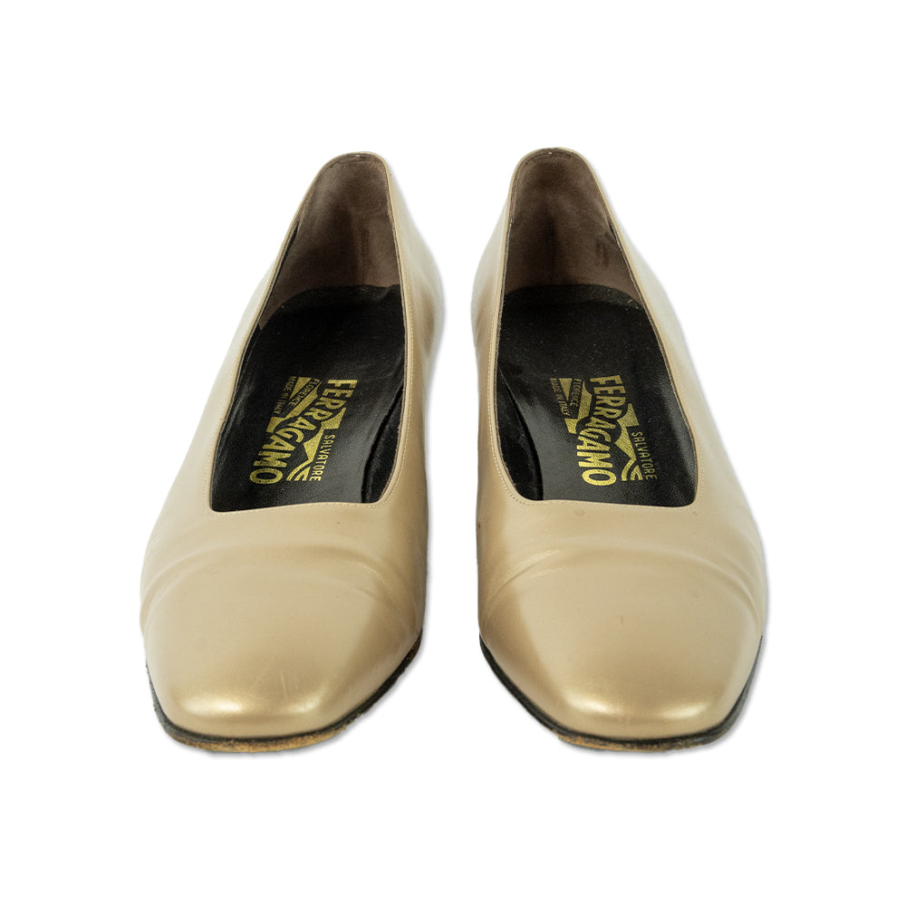 Salvatore Ferragamo Gold Leather Pumps