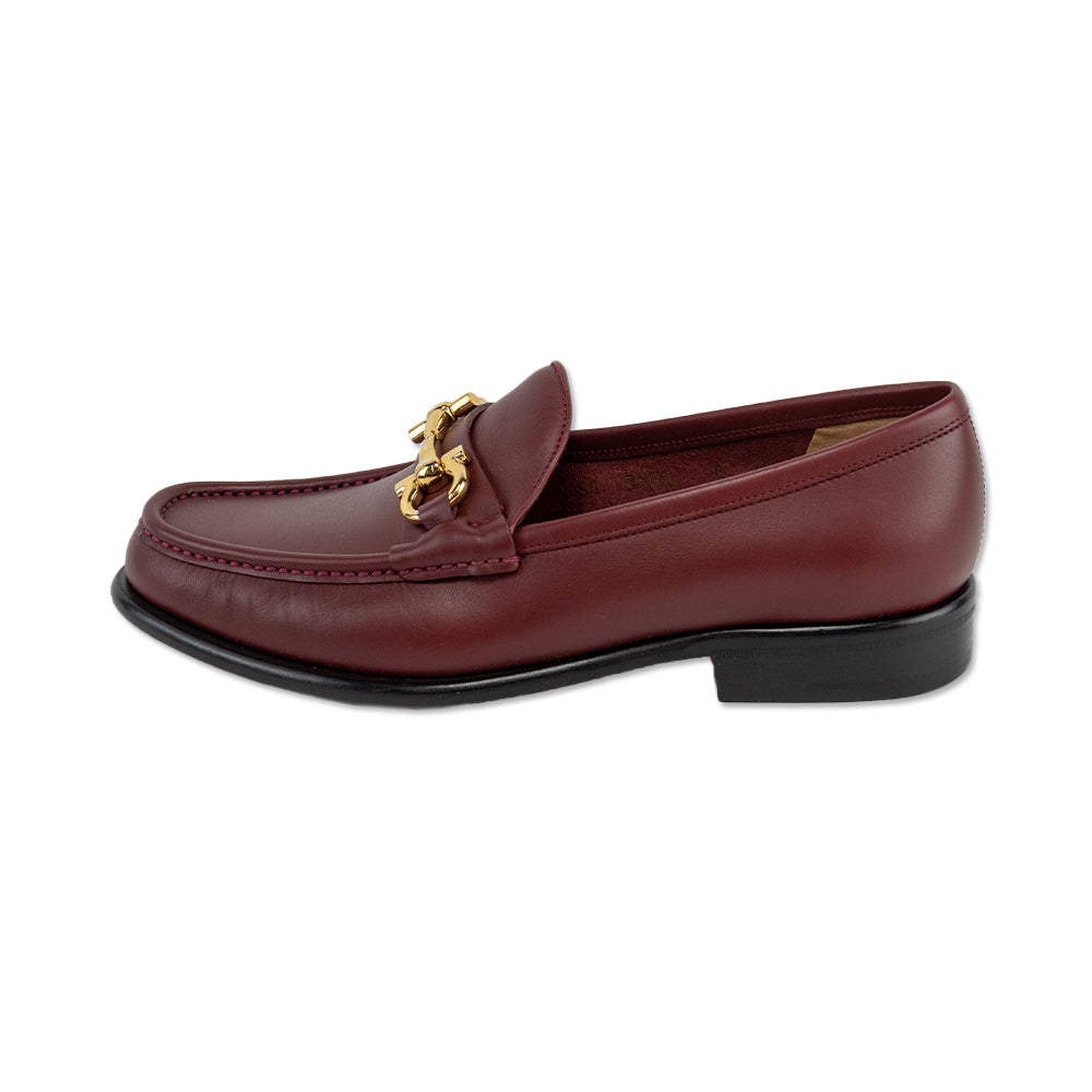 Salvatore Ferragamo Mason 3 Burgundy Leather Gold Horsebit Loafers