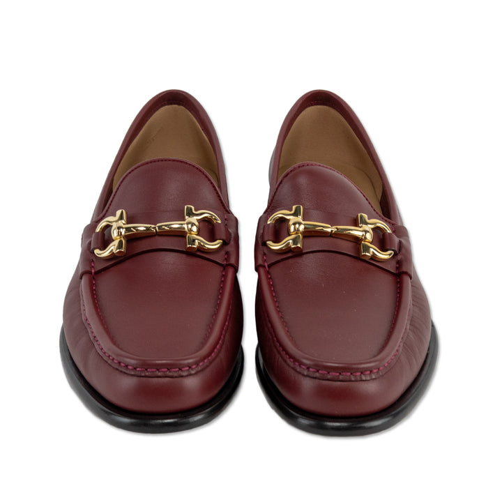 Salvatore Ferragamo Mason 3 Burgundy Leather Gold Horsebit Loafers