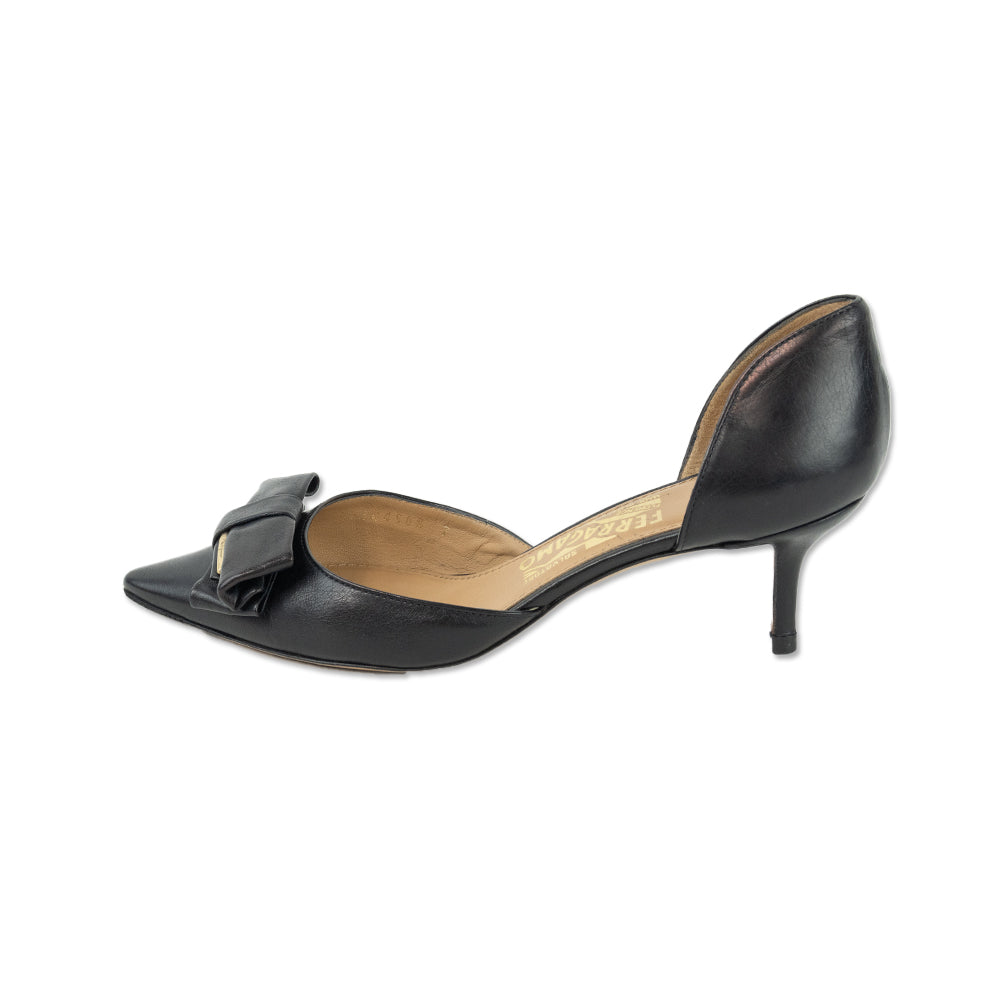 Salvatore Ferragamo Rietta Black Leather D’Orsay Pumps