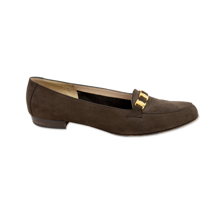 Salvatore Ferragamo Round Toe Brown Suede Flat