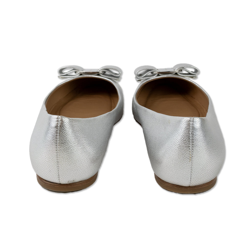 Salvatore Ferragamo Silver Round Toe Ballet Flats