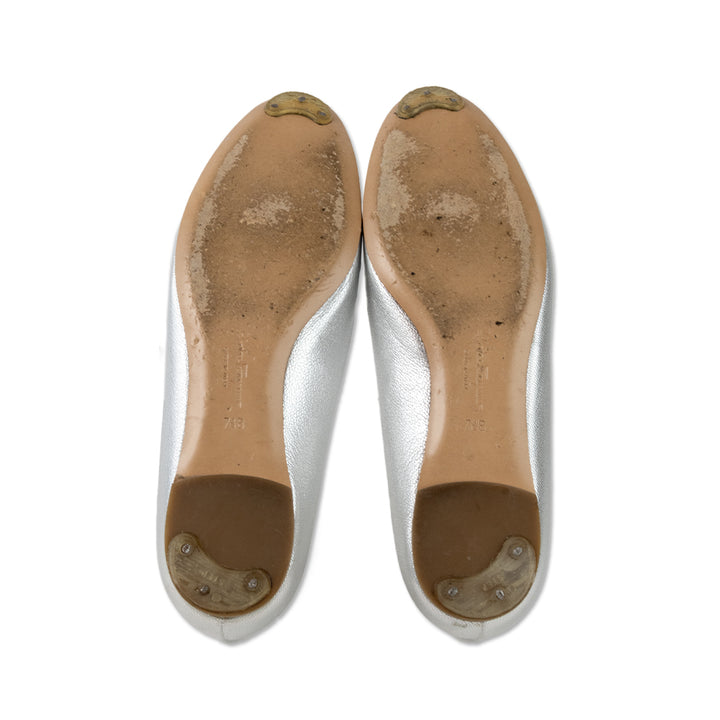 Salvatore Ferragamo Silver Round Toe Ballet Flats