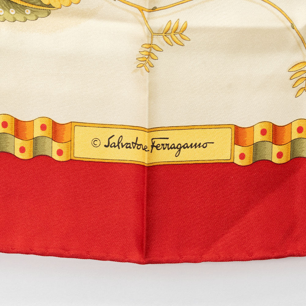 Salvatore Ferragamo Yellow and Red Floral Printed Silk Scarf