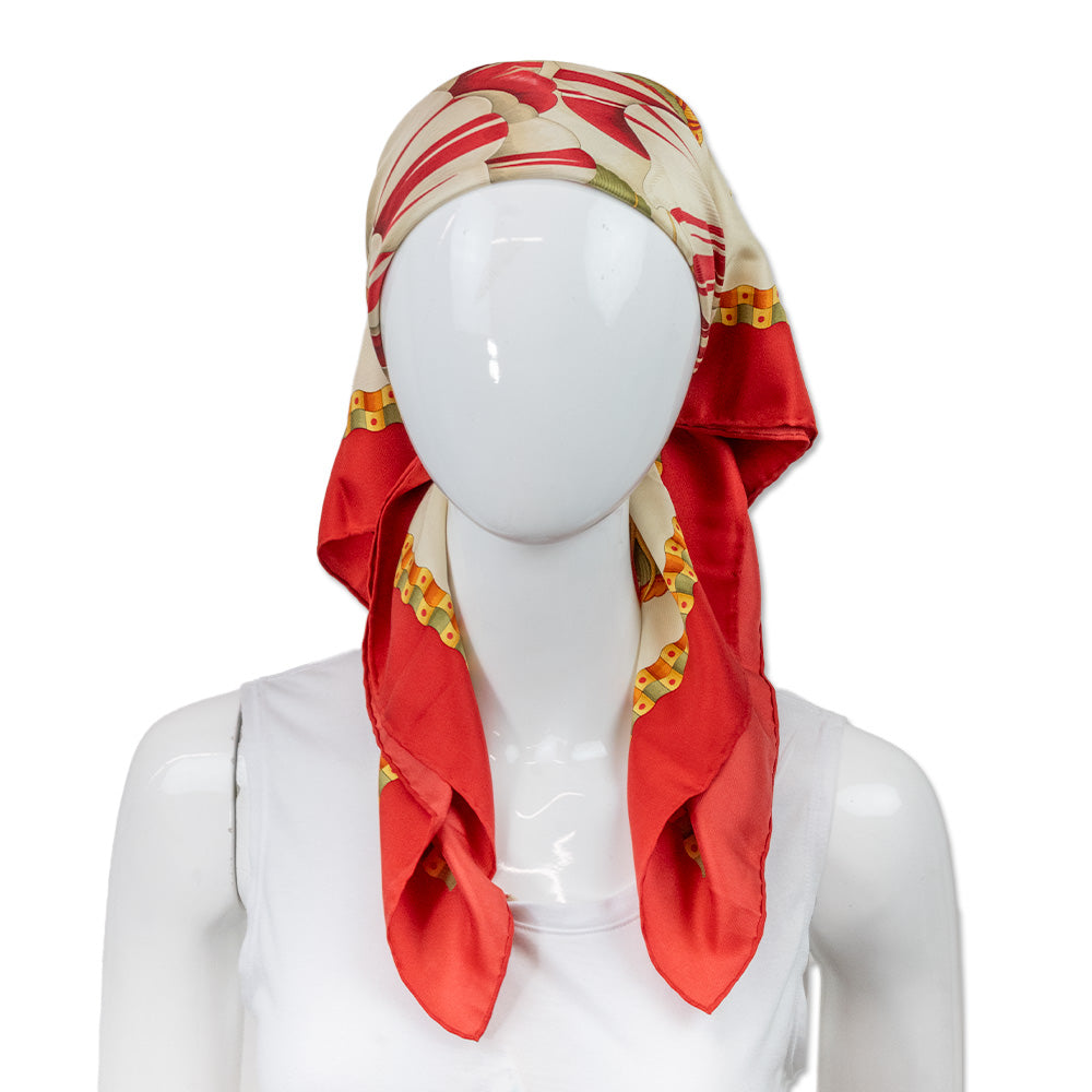 Salvatore Ferragamo Yellow and Red Floral Printed Silk Scarf