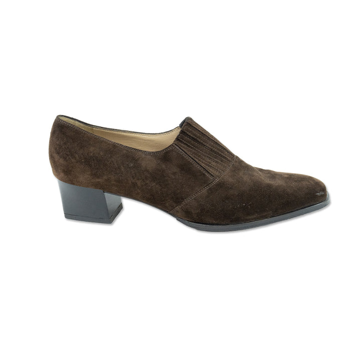 Salvatore Ferragamo Almond Toe Brown Suede Pump