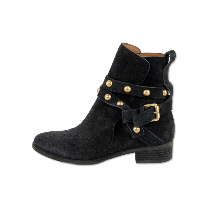 See by Chloe Black Suede Ankle Boots with Brass Toned Studs