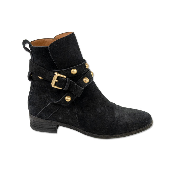 See by Chloe Black Suede Ankle Boots with Brass Toned Studs