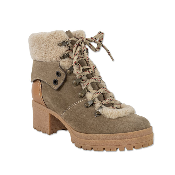 See by Chloé Brown Crosta Lace-Up Shearling-Trimmed Hiking Boots