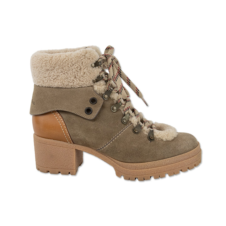 See by Chloé Brown Crosta Lace-Up Shearling-Trimmed Hiking Boots