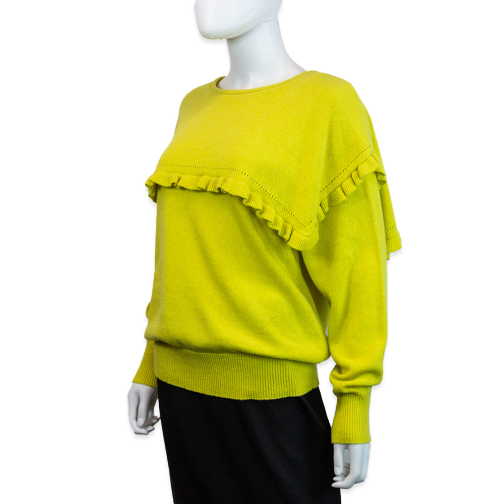 See by Chloé Organic Yellow Alpaca Blend Knit Ruffle Detail Sweater