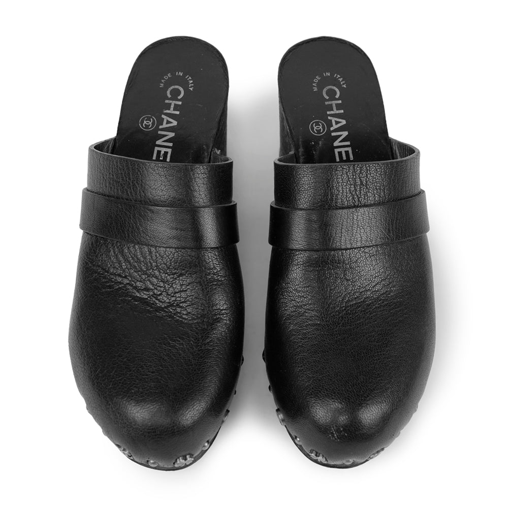 Chanel Black Lucky Charm Studded Clogs