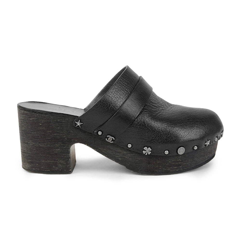 Chanel Black Lucky Charm Studded Clogs