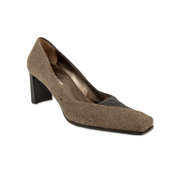 Sergio Rossi Wool Color Block Square Toe Heels