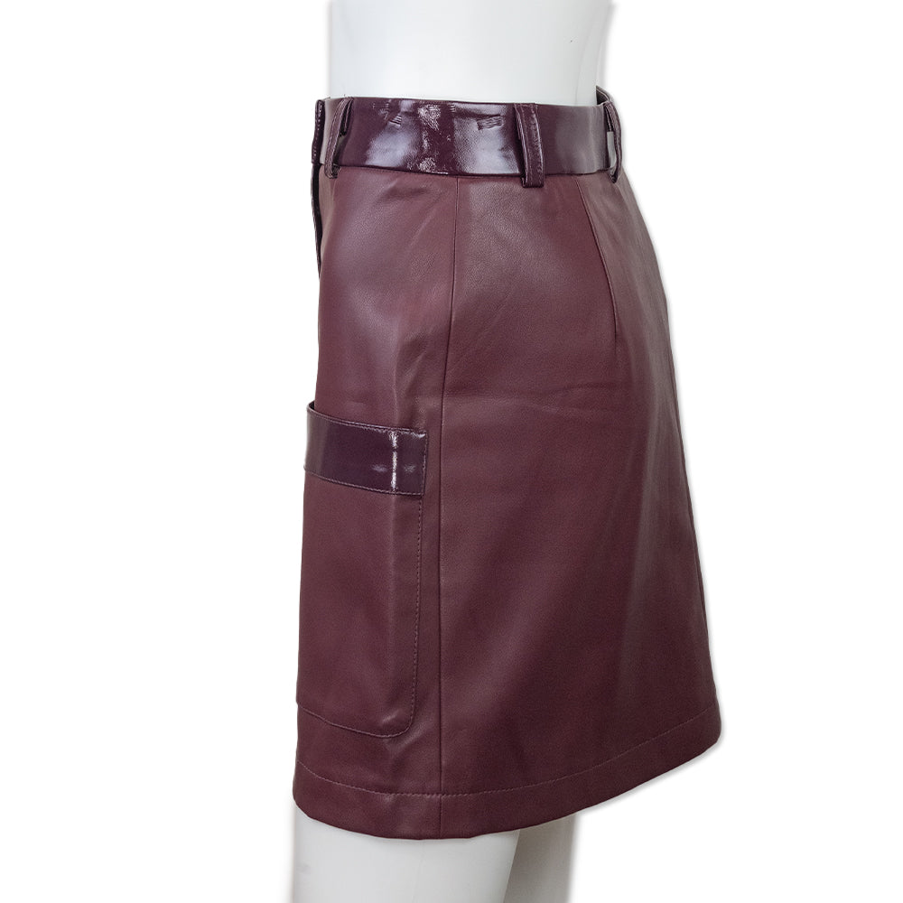 Staud Plum Button Front Faux Leather Skirt