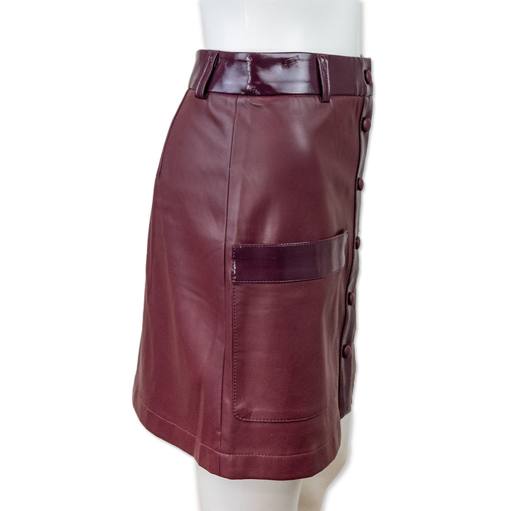 Staud Plum Button Front Faux Leather Skirt