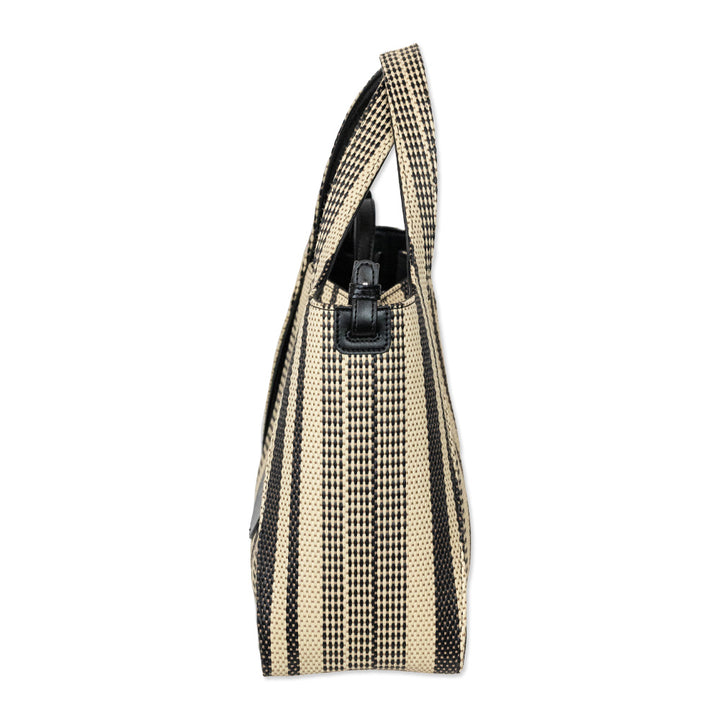 Stella McCartney Black Stella Logo Striped Raffia Tote Bag