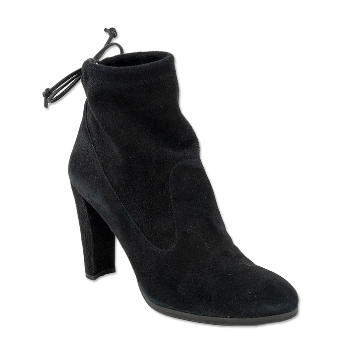 Stuart Weitzman Black Suede Drawstring Ankle Boots