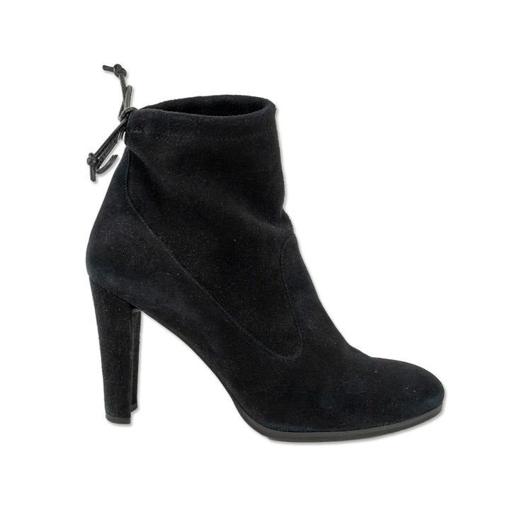 Stuart Weitzman Black Suede Drawstring Ankle Boots