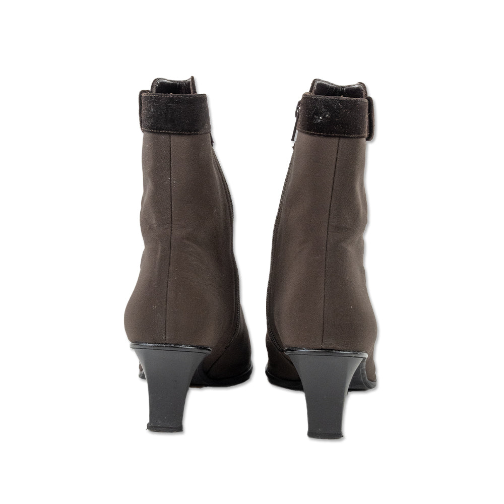 Stuart Weitzman Brown Pointed Toe Ankle Boots with a Suede Strap