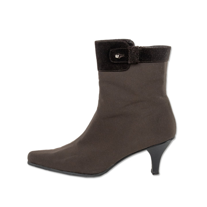 Stuart Weitzman Brown Pointed Toe Ankle Boots with a Suede Strap