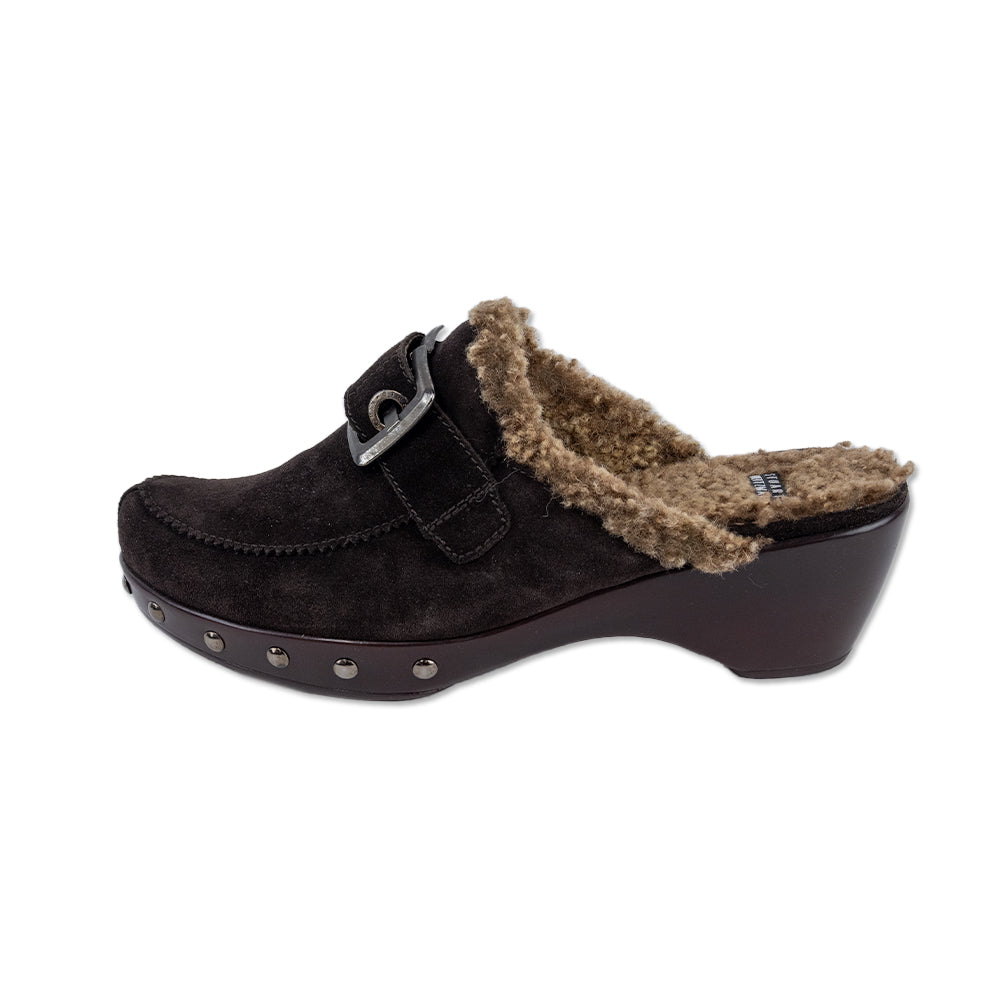 Stuart Weitzman Brown Suede Fur-Lined Wedge Clogs