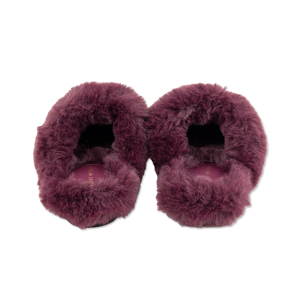 Stuart Weitzman Burgundy Faux Fur Mules