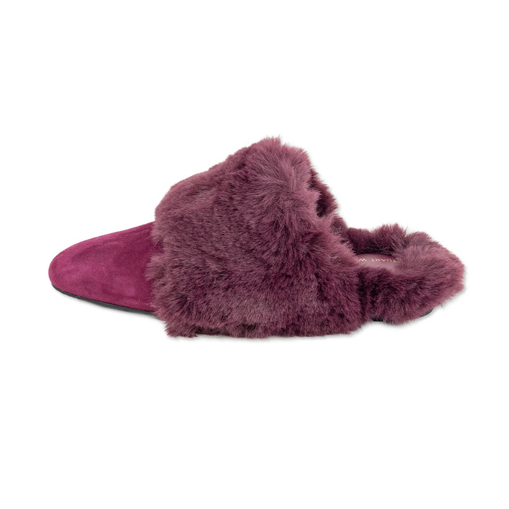 Stuart Weitzman Burgundy Faux Fur Mules