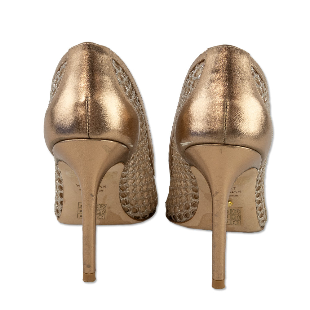 Stuart Weitzman Gold Glitter Mesh 100 Pumps