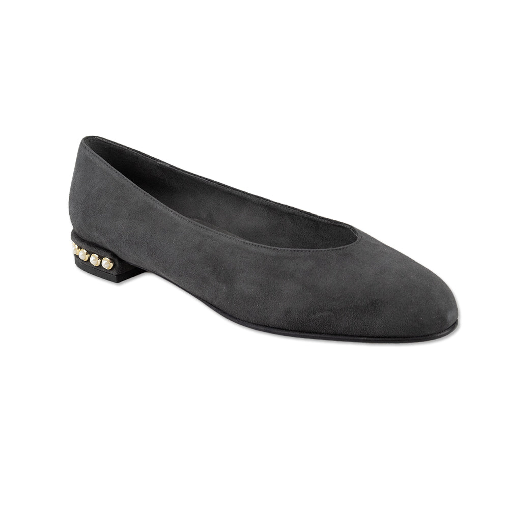 Stuart Weitzman Gray Suede Flats with Faux Pearl Embellished Block Heel