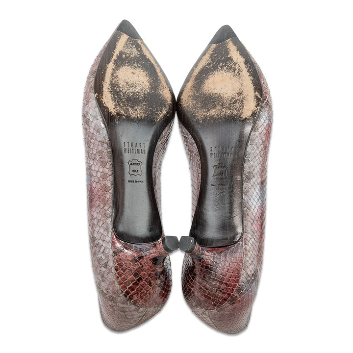 Stuart Weitzman Mauve Snakeskin Kitten Pump