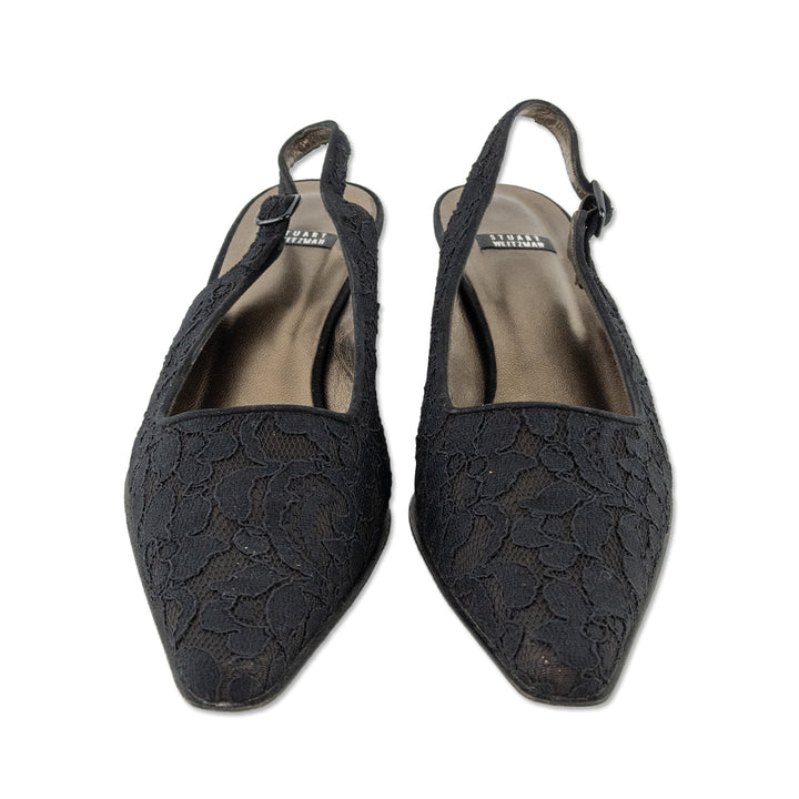 Stuart Weitzman Black Floral Lace Slingback Pumps