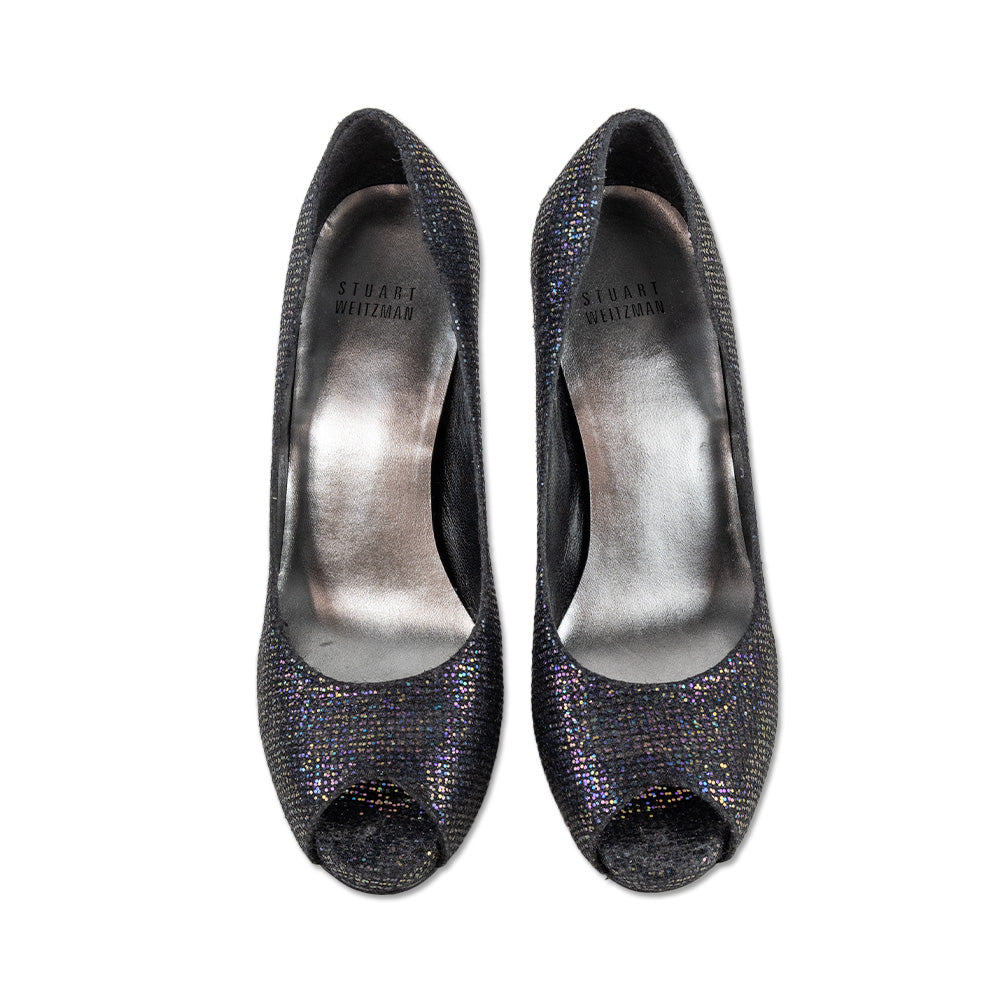 Stuart Weitzman Purple Glitter Peep Toe Pumps