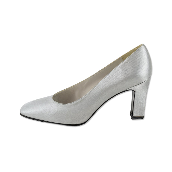 Stuart Weitzman Silver Square Toe Heels