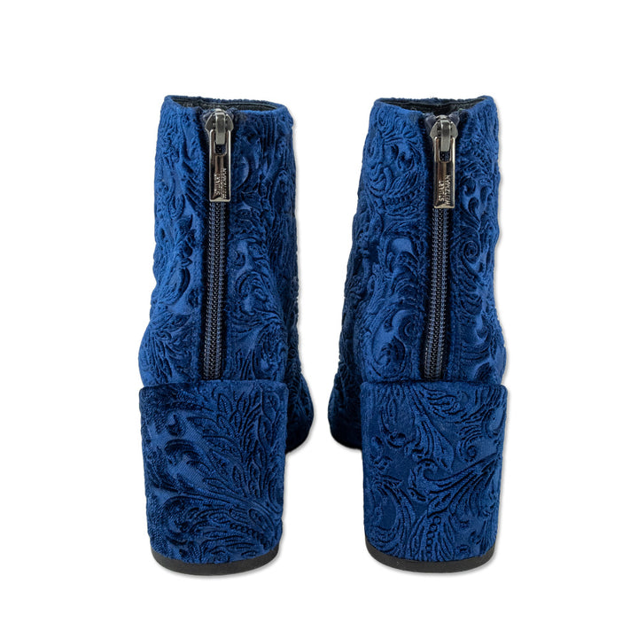 Stuart Weiztman Bacari Navy Floral Velvet Ankle Boots