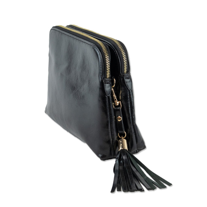 Sunset + Spring Black Patent Leather Double Zip Convertible Bag