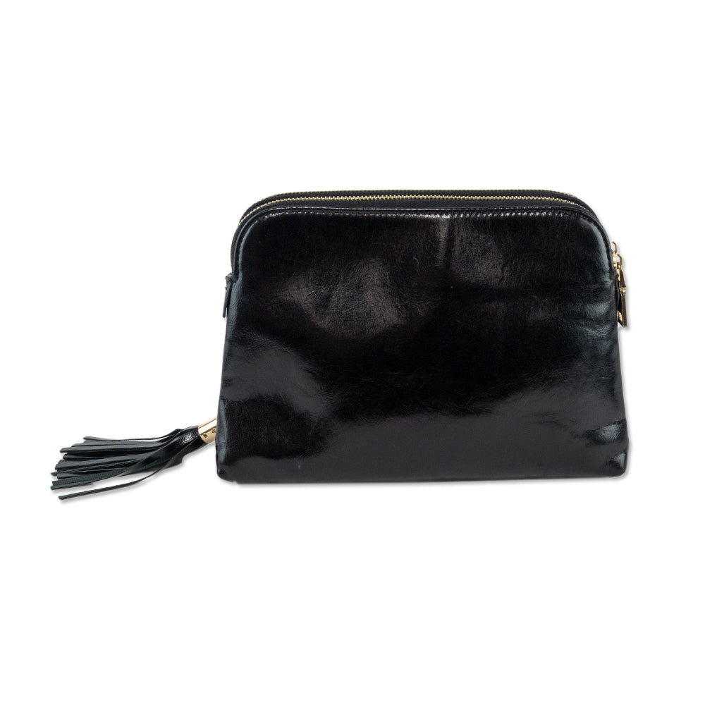 Sunset + Spring Black Patent Leather Double Zip Convertible Bag