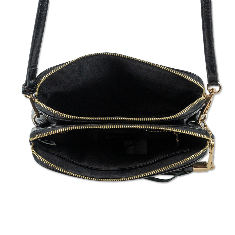 Sunset + Spring Black Patent Leather Double Zip Convertible Bag