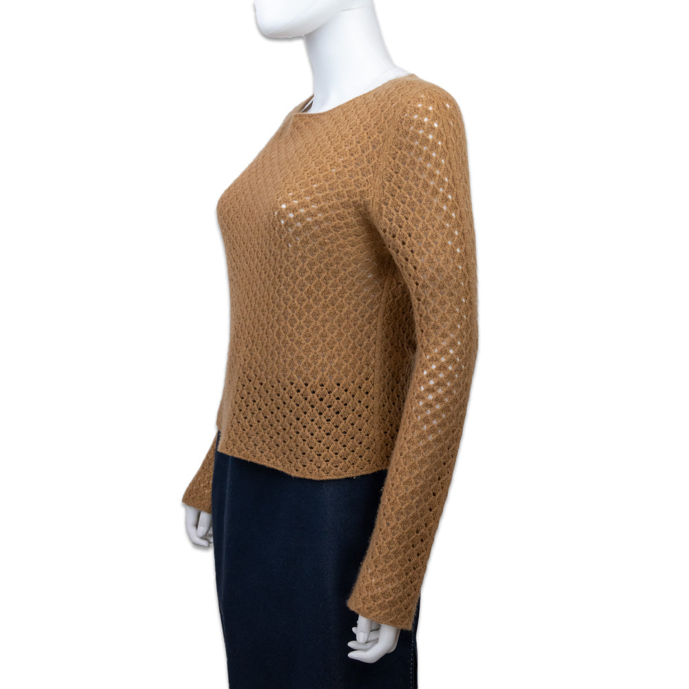 The Row Tan Cropped Cashmere Crochet Sweater