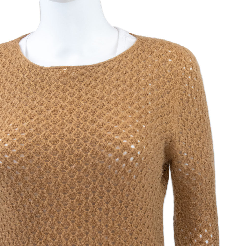 The Row Tan Cropped Cashmere Crochet Sweater