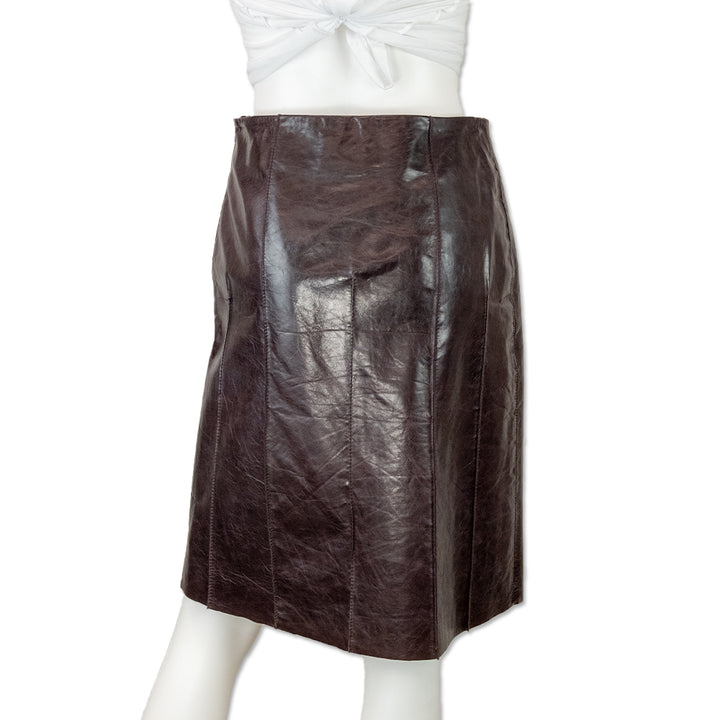 The Wrights Burgundy Leather Mid Rise Pencil Skirt