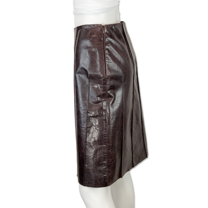 The Wrights Burgundy Leather Mid Rise Pencil Skirt